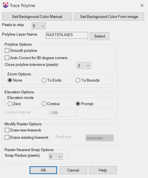 Trace Polyline options dialog