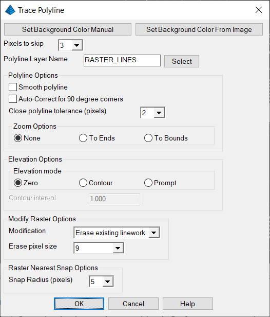 Trace Polyline options dialog