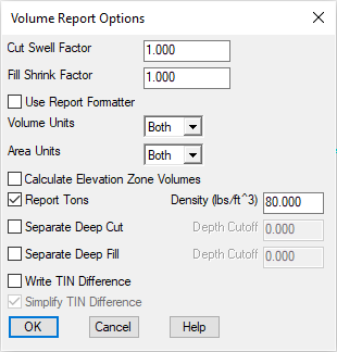 Volume Report Options 4