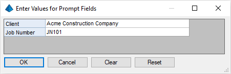 Enter Values for Prompt Fields