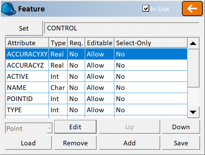 SurvCE Feature Code Attributes