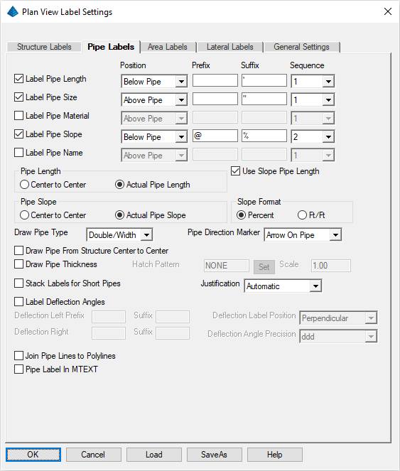 Plan View Label Settings - Pipe Labels